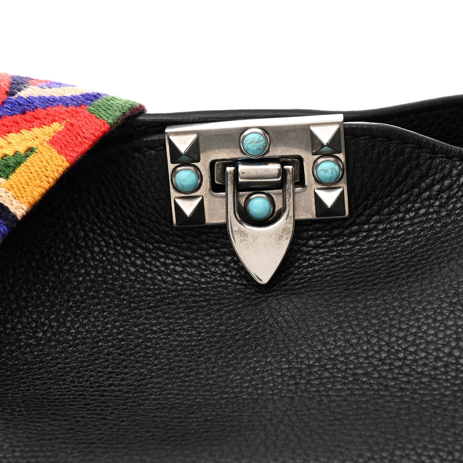 Valentino Garavani Pebbled Calfskin Tribal Small Guitar Strap Rockstud Rolling Flip-Lock Messenger Bag Black 7 of 9