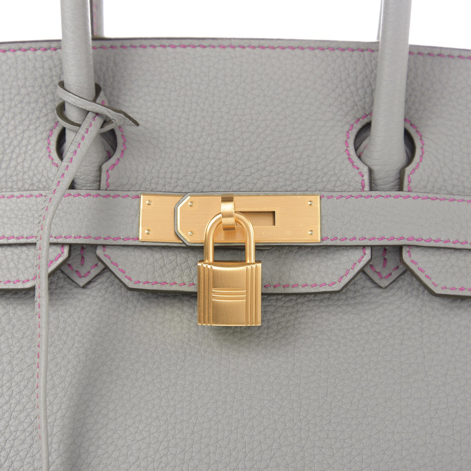 Hermes Togo Horseshoe Birkin 30 Gris Mouette Rose Pourpre 10 of 11