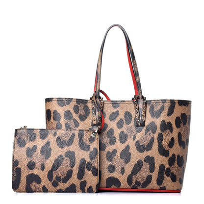 Christian Louboutin Calfskin Leopard Print Spikes East West Cabata Tote Brown 1 of 8