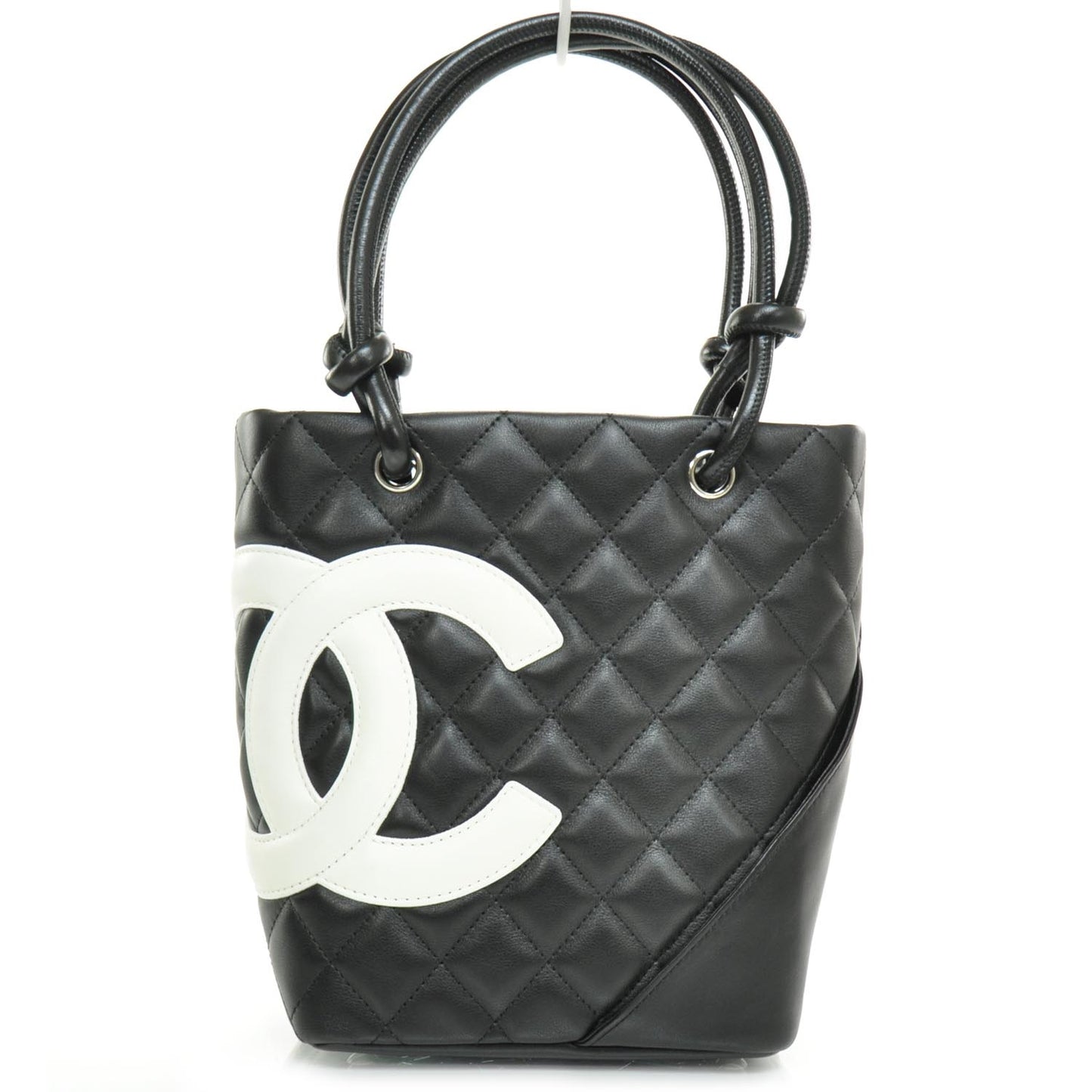 Calfskin Quilted Small Cambon Tote Black White