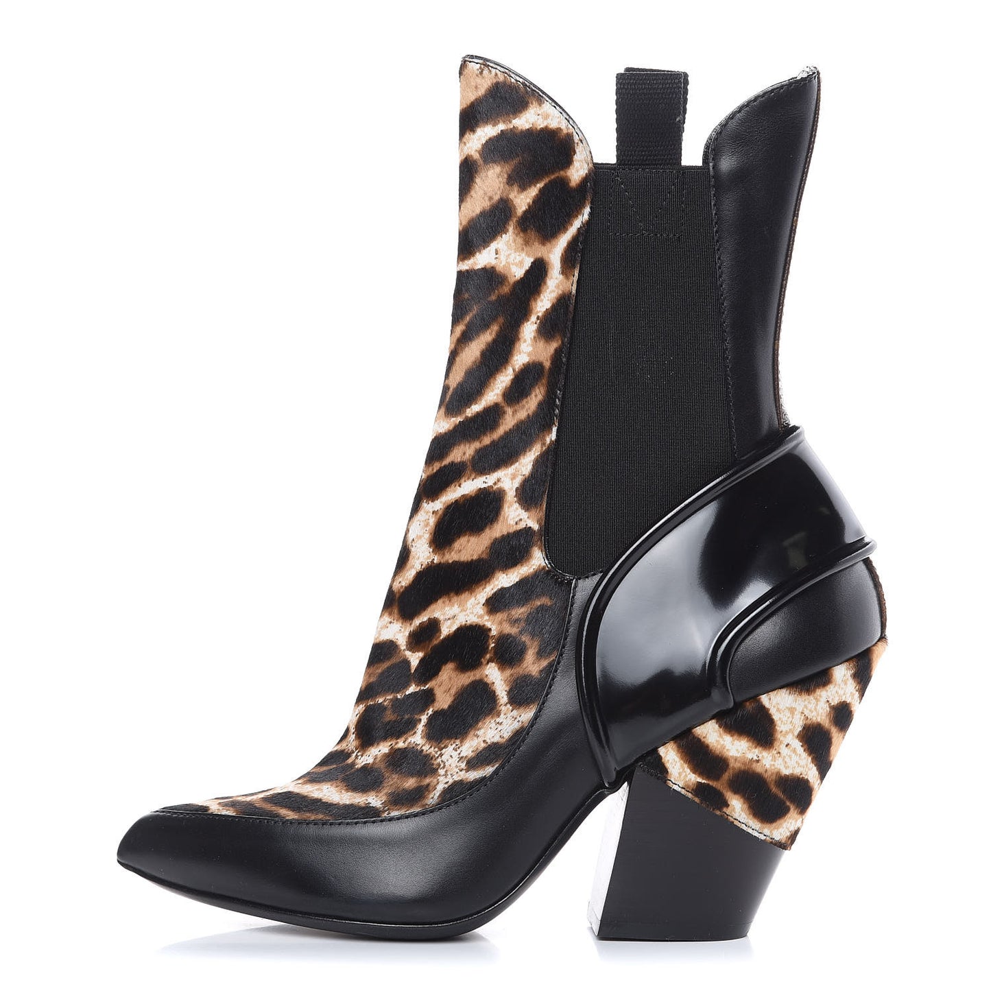 Calfskin Patent Pony Hair Fireball Ankle Boots 38 Leopard