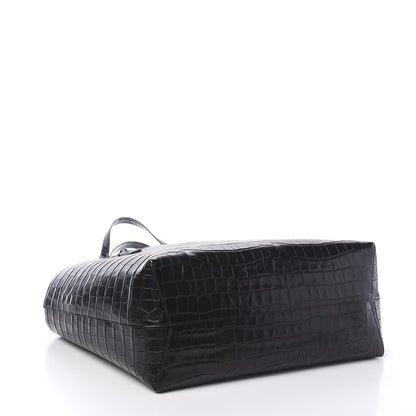 Mansur Gavriel Crocodile Embossed Calfskin Large Shopping Tote Black 4 of 10