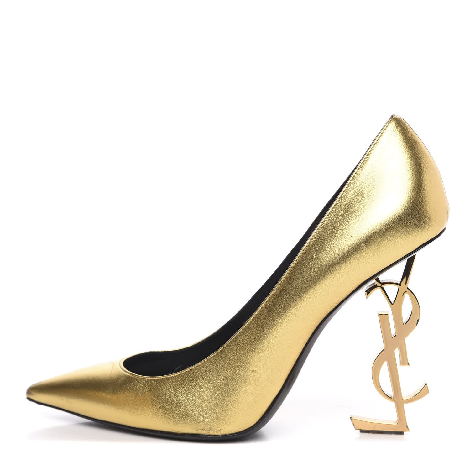 Saint Laurent Calfskin Opyum 100 Pumps 39 Gold 1 of 11