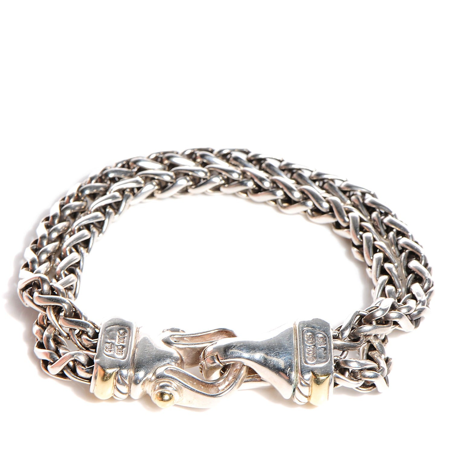 David Yurman Sterling Silver 18K Gold Diamond Double Wheat Buckle Bracelet 3 of 5