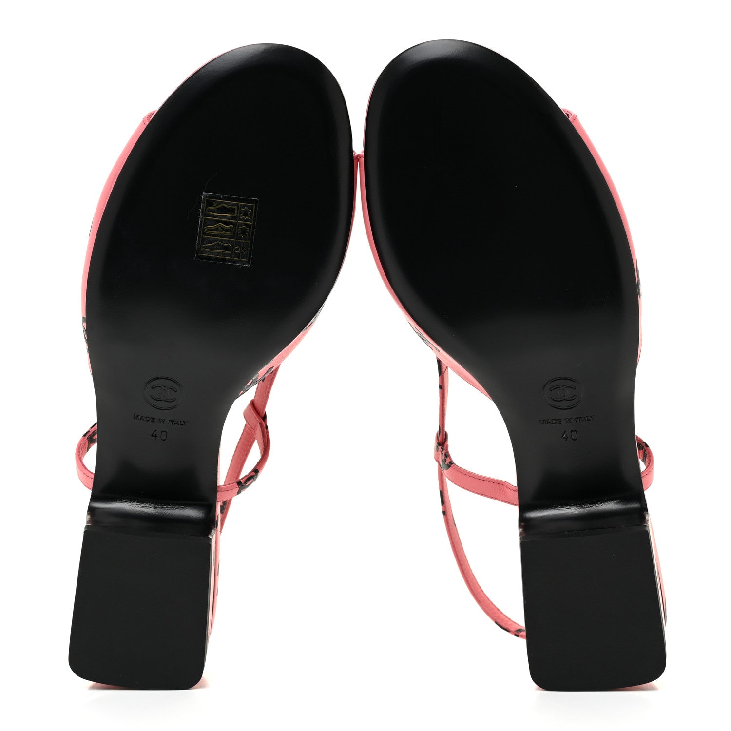 Chanel Printed Lambskin CC Slingback Sandals 40 Pink Black 6 of 12