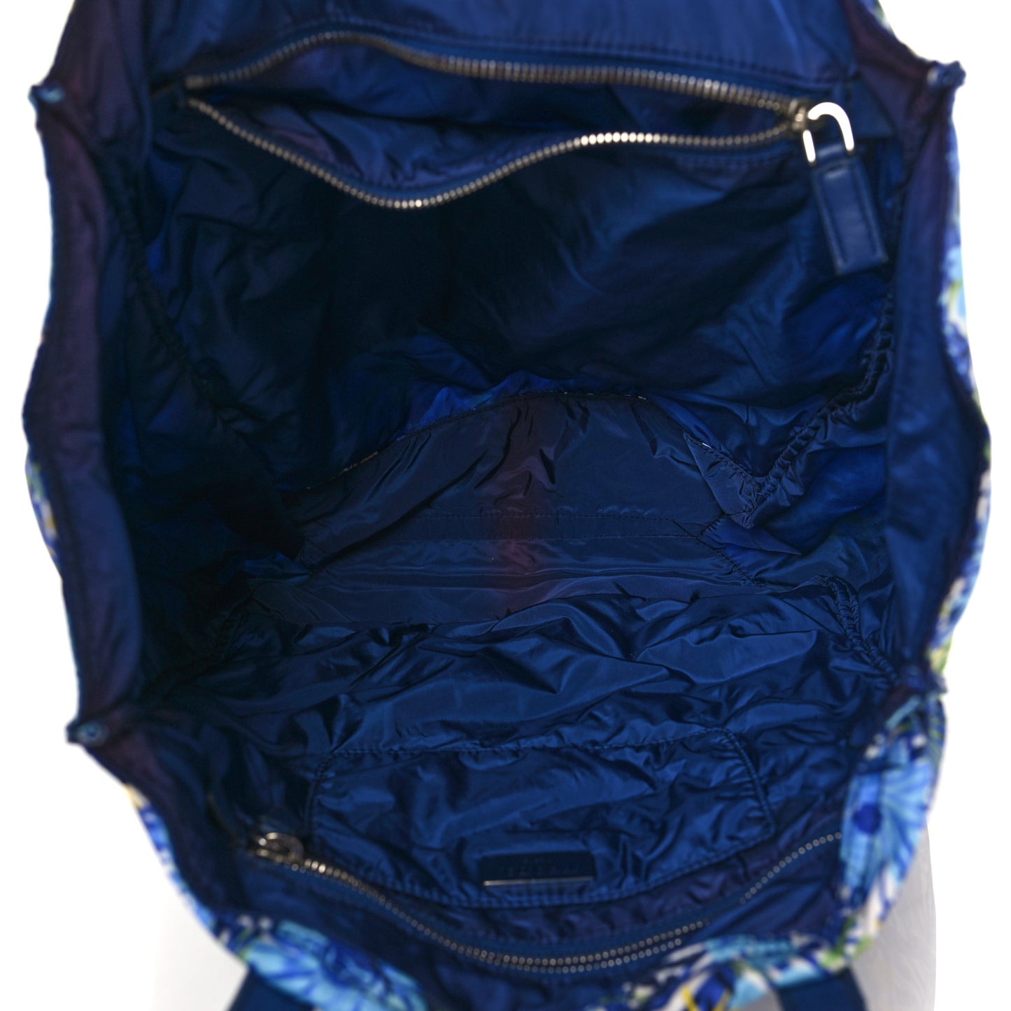 Tessuto Nylon Saffiano Floral Print Tote Bluette Dis Primule