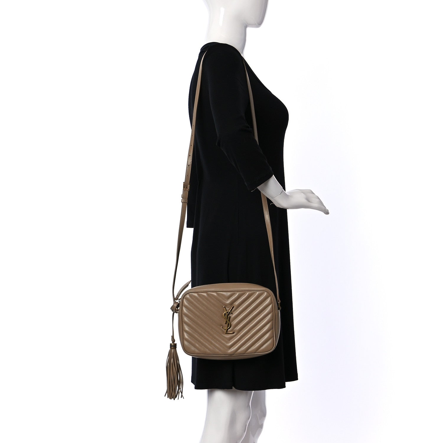 Saint Laurent Calfskin Matelasse Monogram Lou Camera Bag Dark Latte 2 of 10