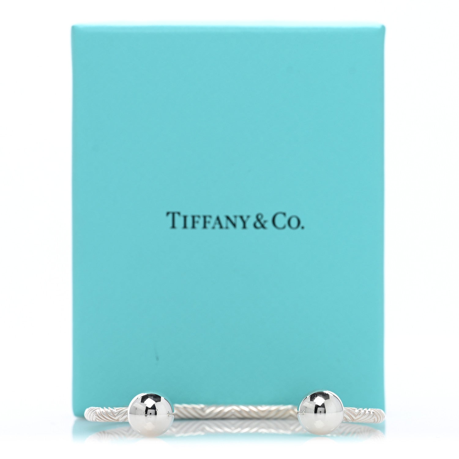 Tiffany Sterling Silver Textured Barbell Cuff Bracelet 4 of 4