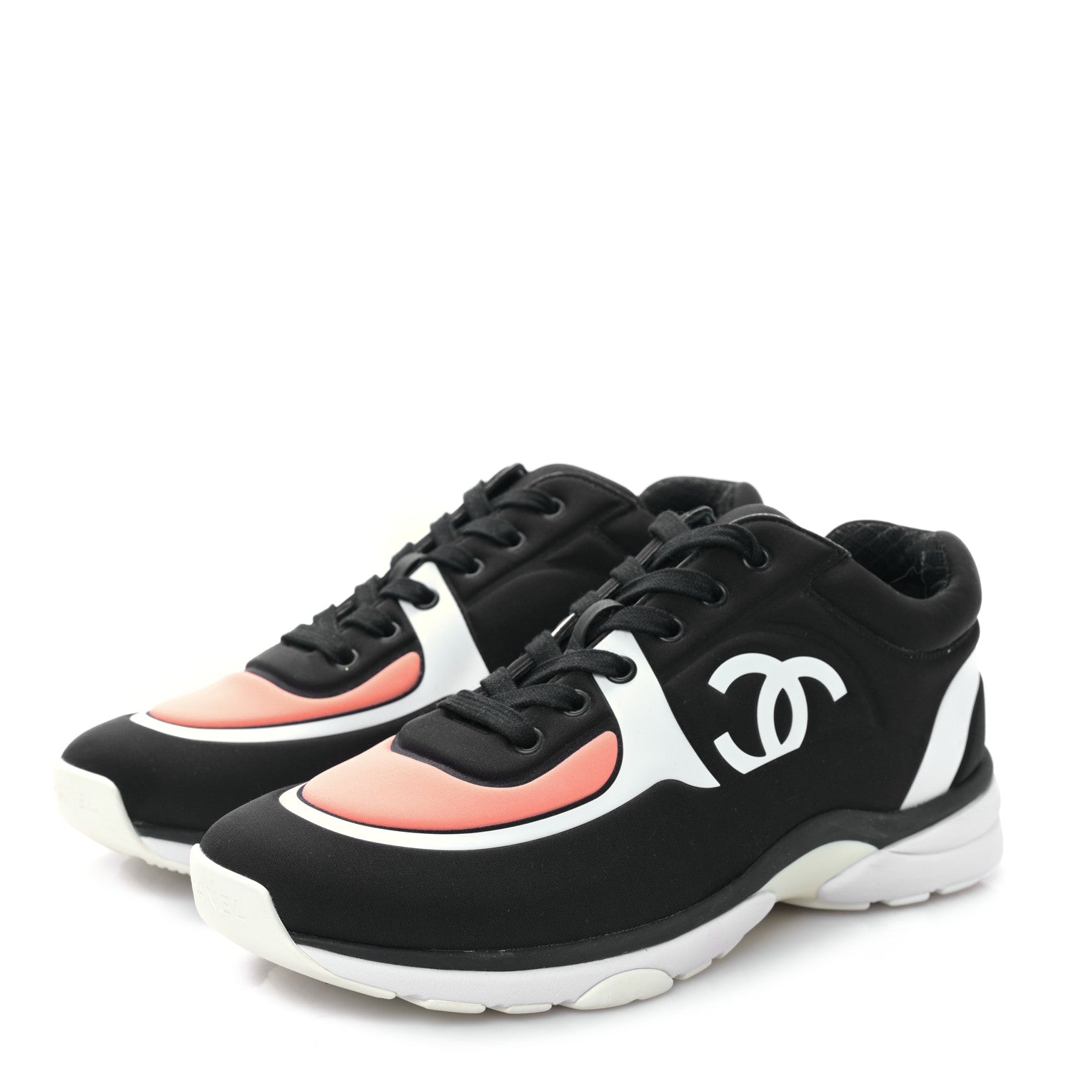 Chanel Lycra Fabric Womens CC Sneakers 40 Black White Pink 3 of 9