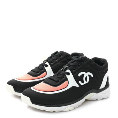 Chanel Lycra Fabric Womens CC Sneakers 40 Black White Pink 3 of 9