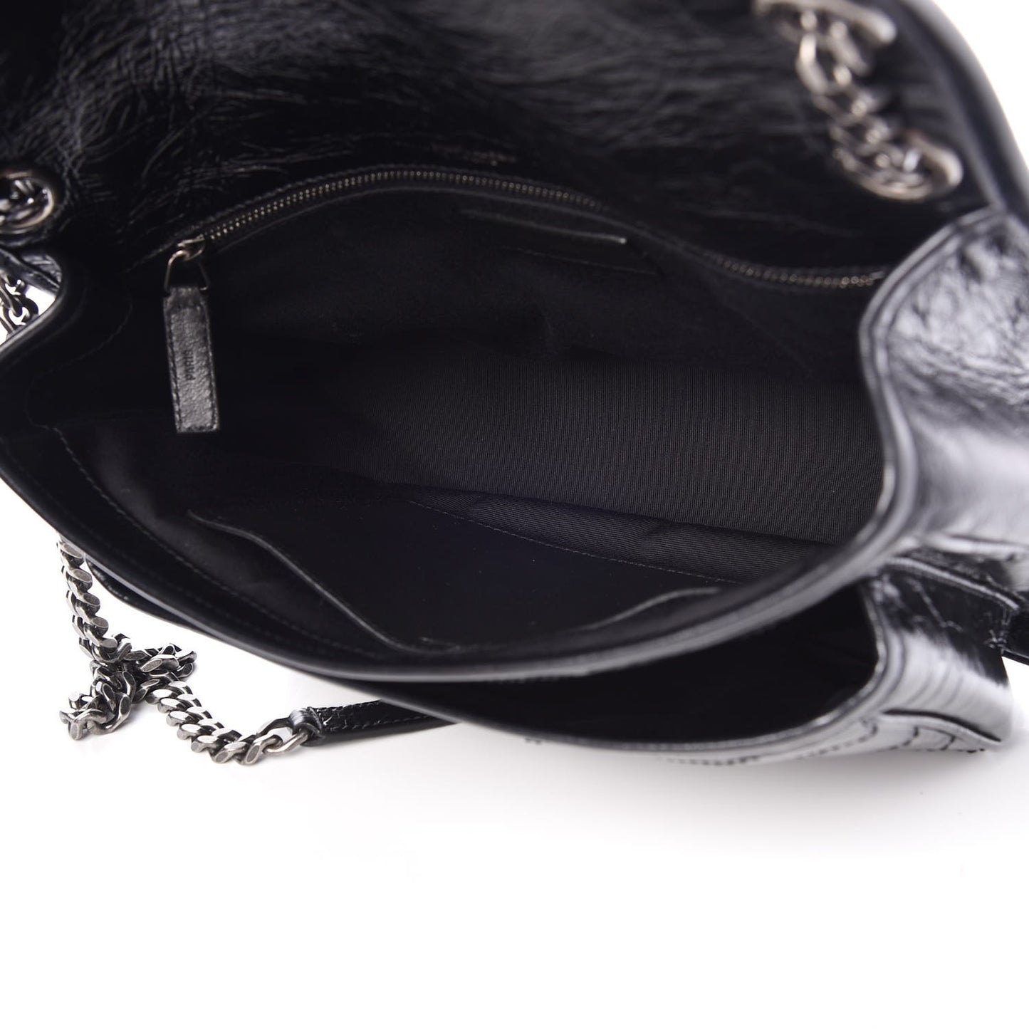 Crinkled Calfskin Matelasse Monogram Medium Niki Chain Satchel Black