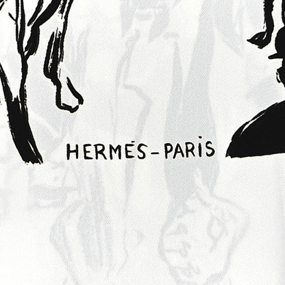 Hermes Silk Paddock Scarf 90 White Black 2 of 6