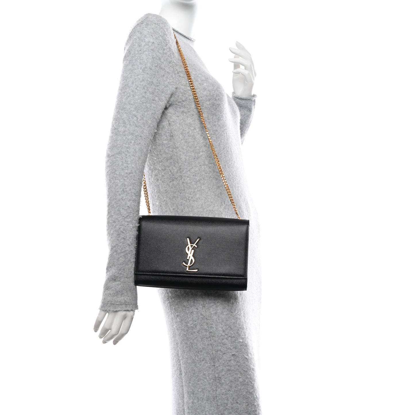 SAINT LAURENT Grain De Poudre Medium Classic Monogram Kate Satchel Black