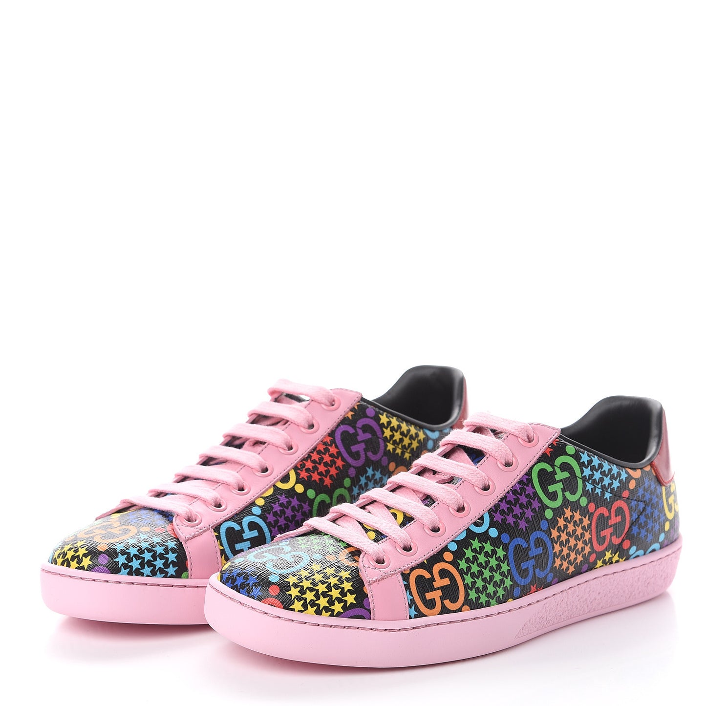 GG Supreme Monogram Psychedelic Womens Ace Sneakers 36 Black Multicolor Sugar Pink