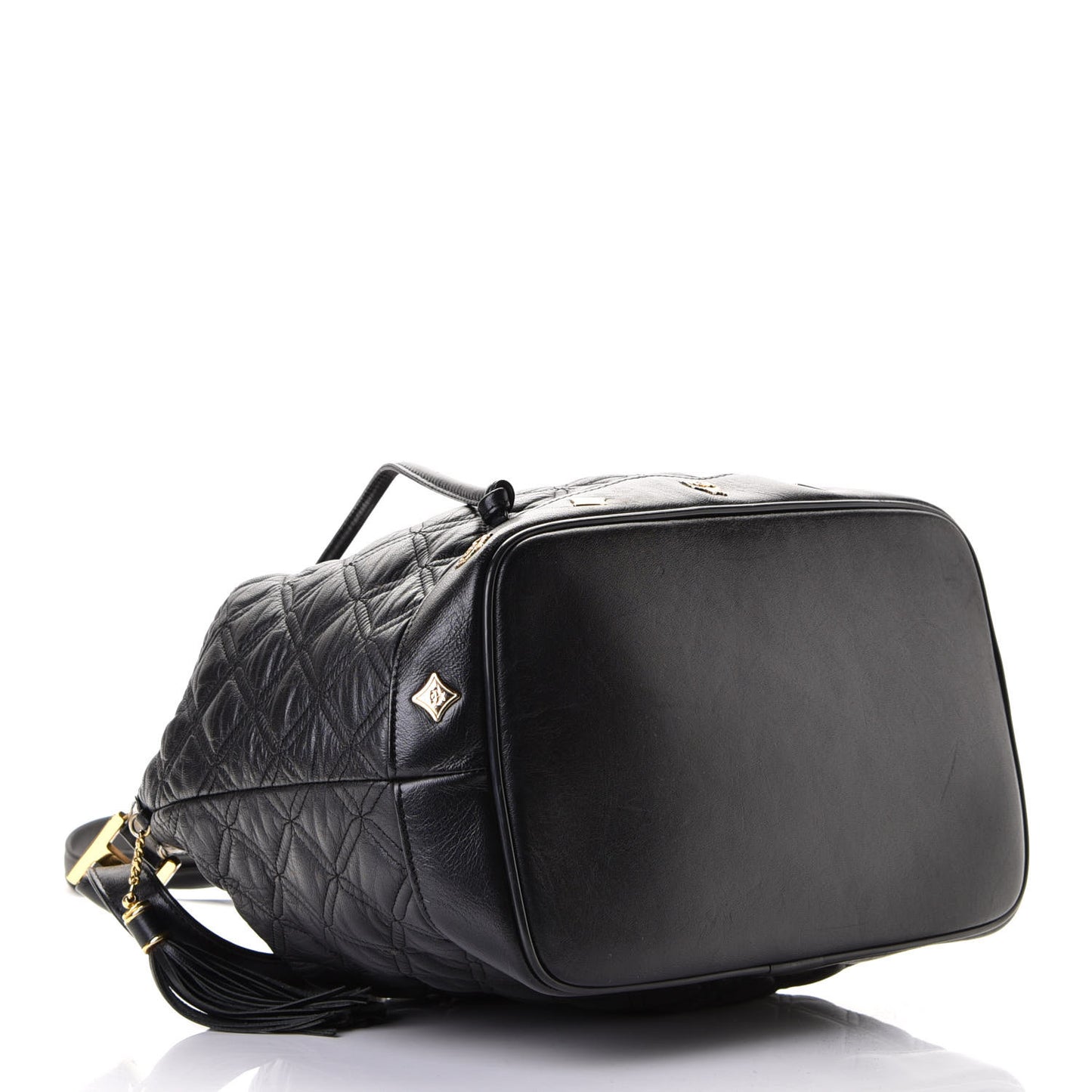 Calfskin Quilted Studded Bucket Bag Black