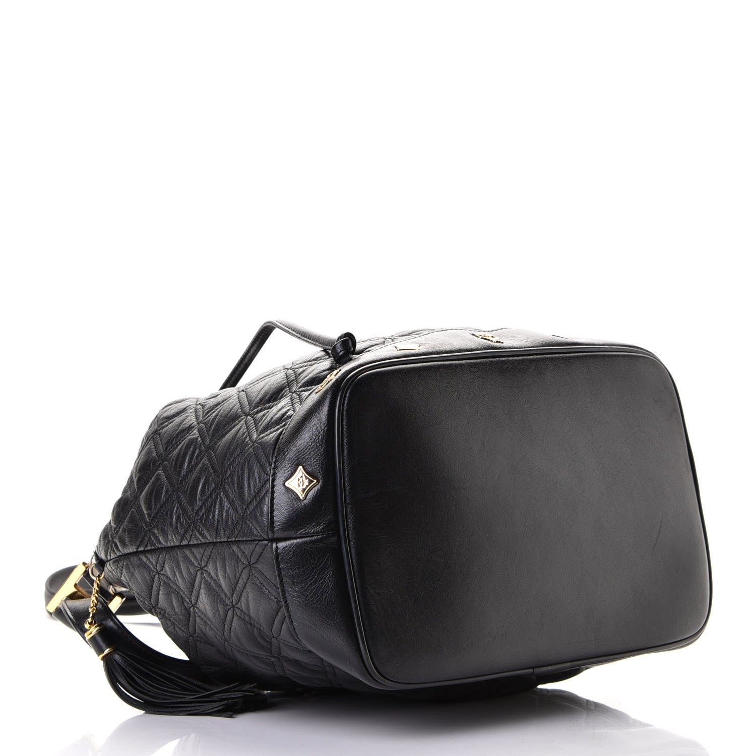 MCM Calfskin Quilted Studded Bucket Bag Black 3 of 5
