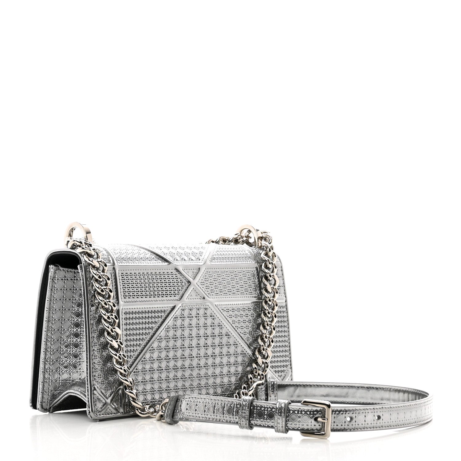 Christian Dior Metallic Patent Micro-Cannage Small Diorama Flap Bag Silver 3 of 10