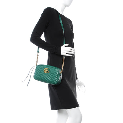 Gucci Calfskin Matelasse Small GG Marmont Chain Shoulder Bag Emerald Green 2 of 9
