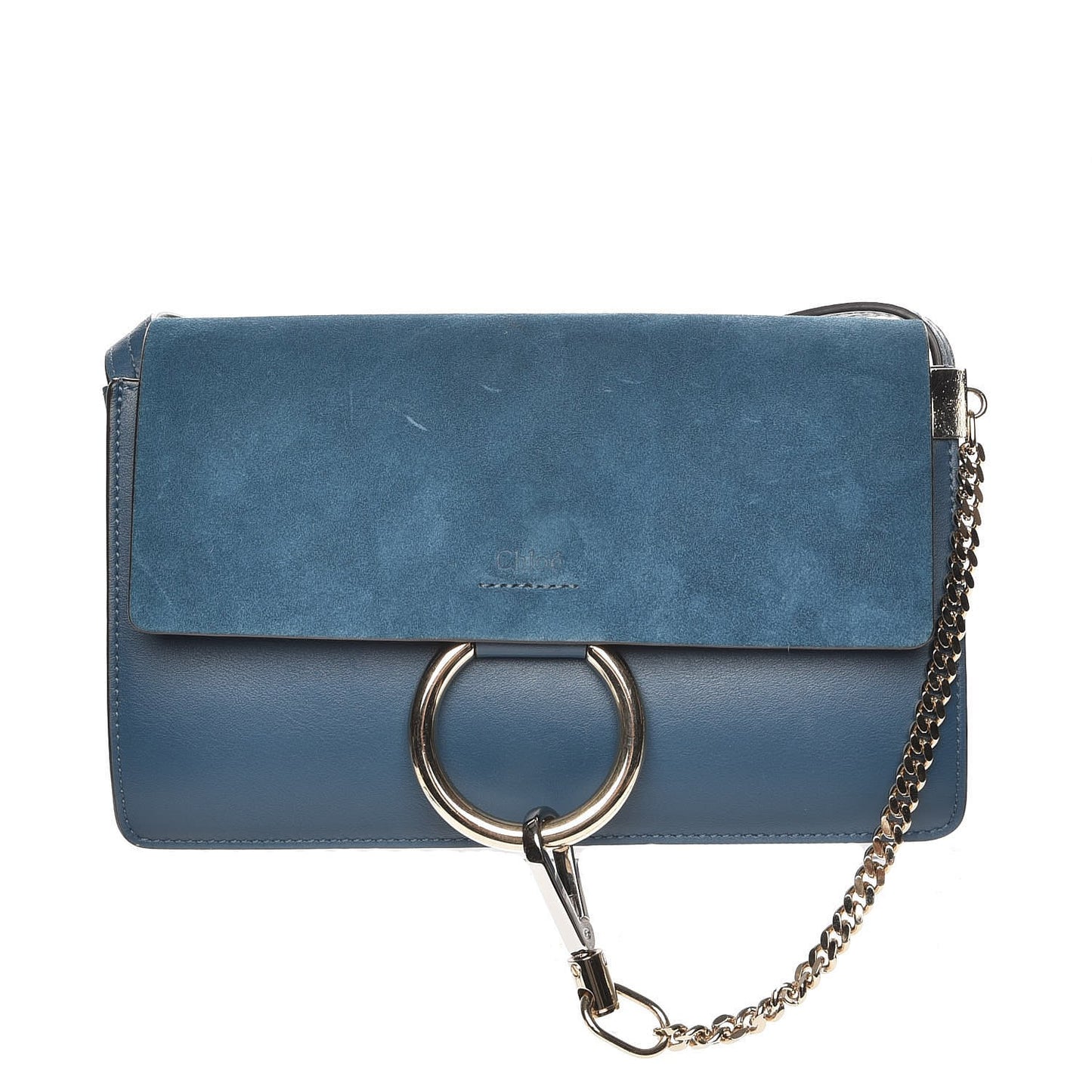 Suede Calfskin Small Faye Shoulder Bag Majolica Blue