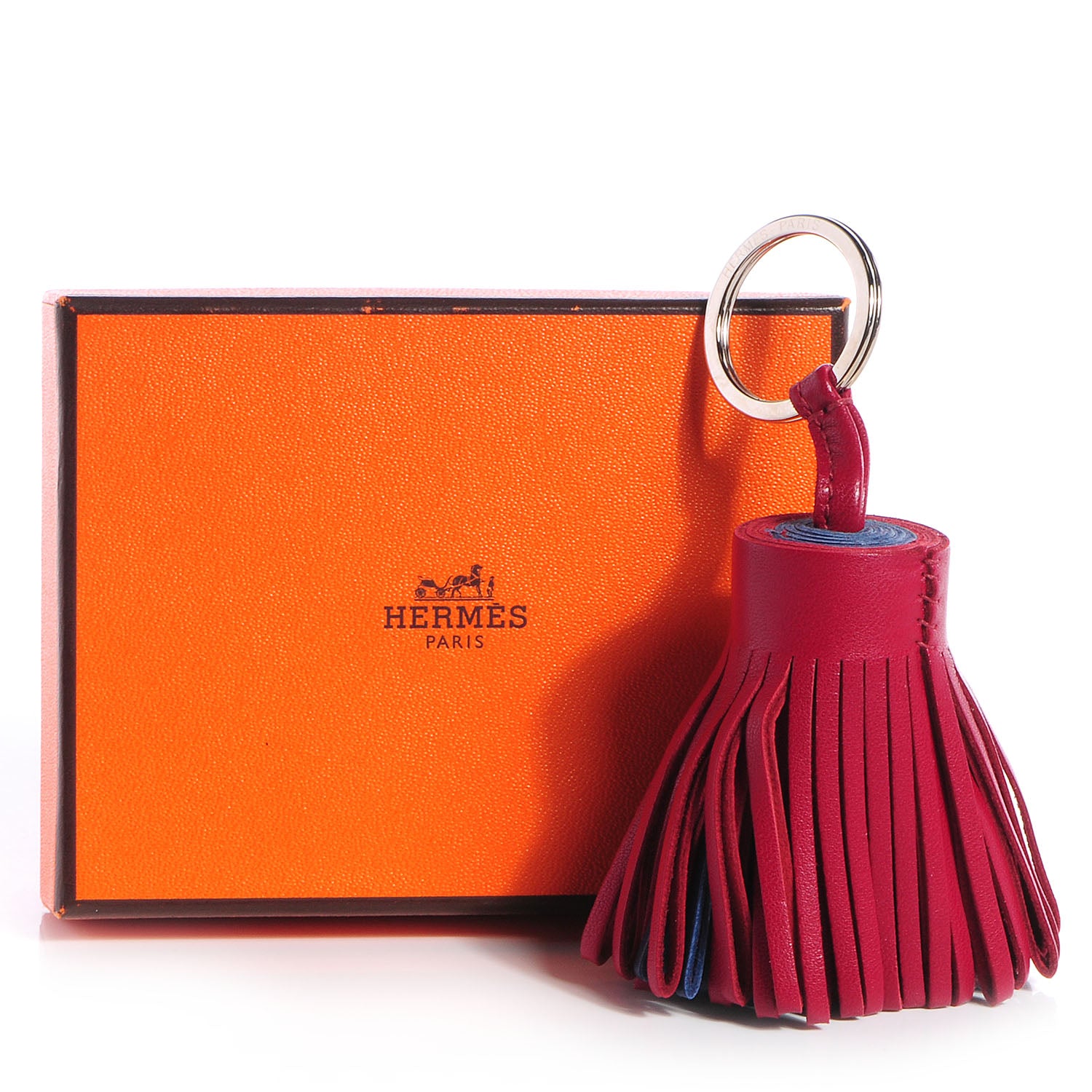 Hermes Milo Lambskin Bi-Color Carmen Tassel Key Holder Bleu de Malte Rubis 5 of 6