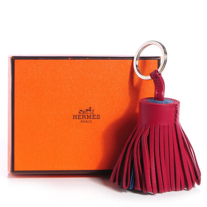 Hermes Milo Lambskin Bi-Color Carmen Tassel Key Holder Bleu de Malte Rubis 5 of 6