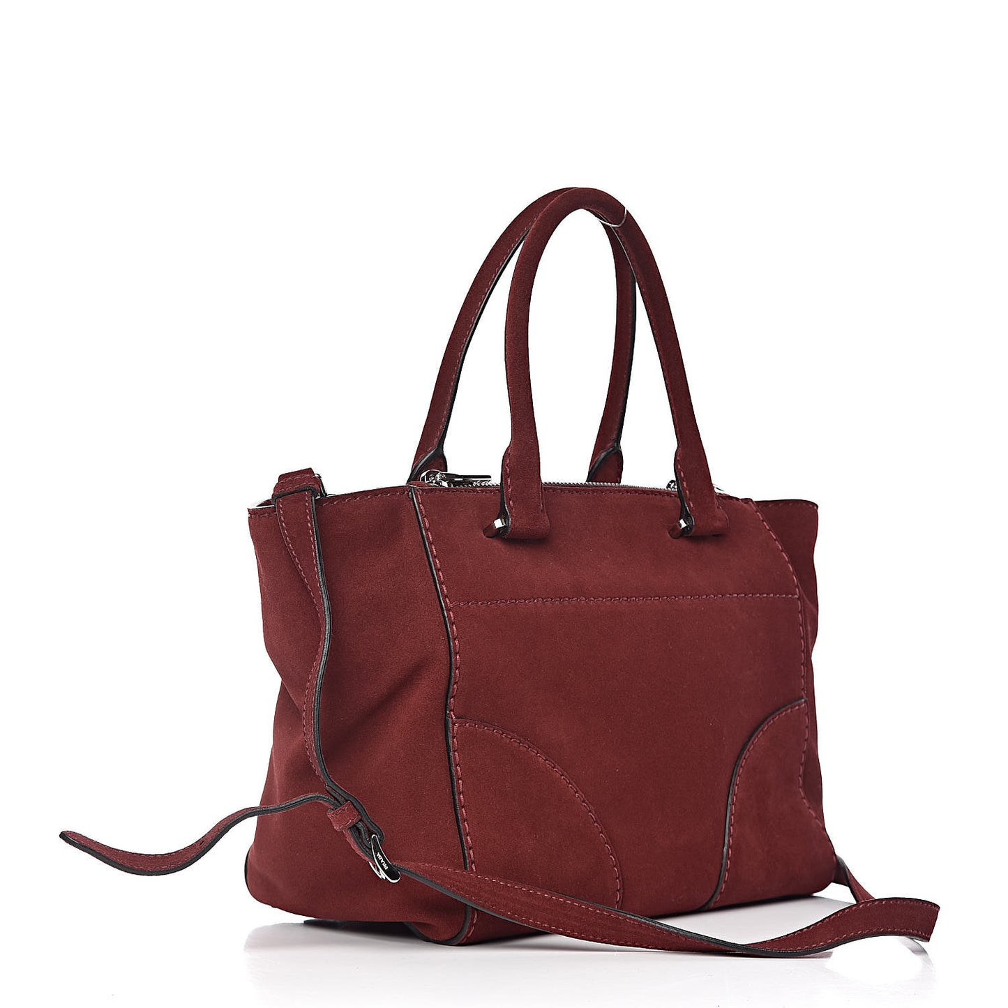 Suede Scamosciato Stitched Small Twin Pocket Tote Porpora