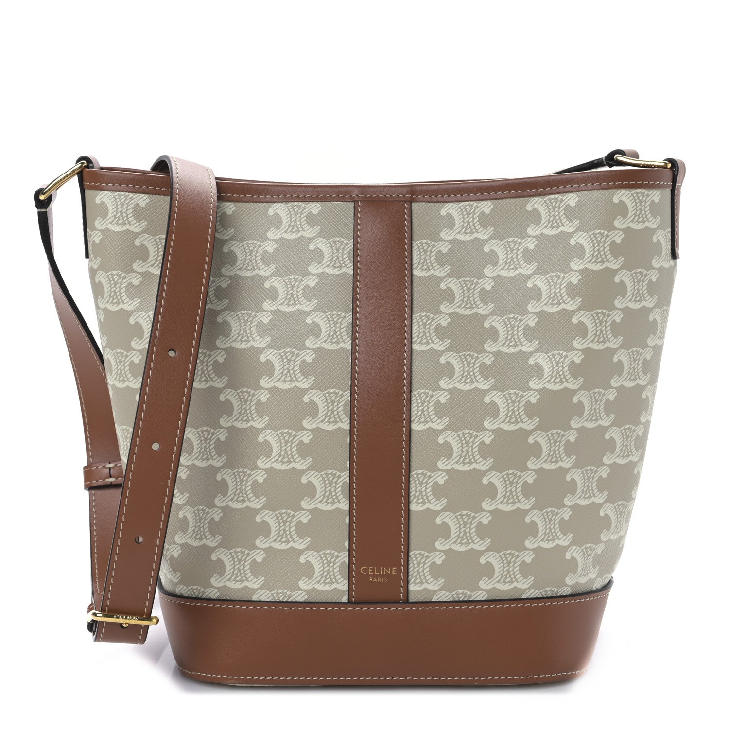 Celine Triomphe Canvas Calfskin Small Bucket Bag Grege 1 of 9
