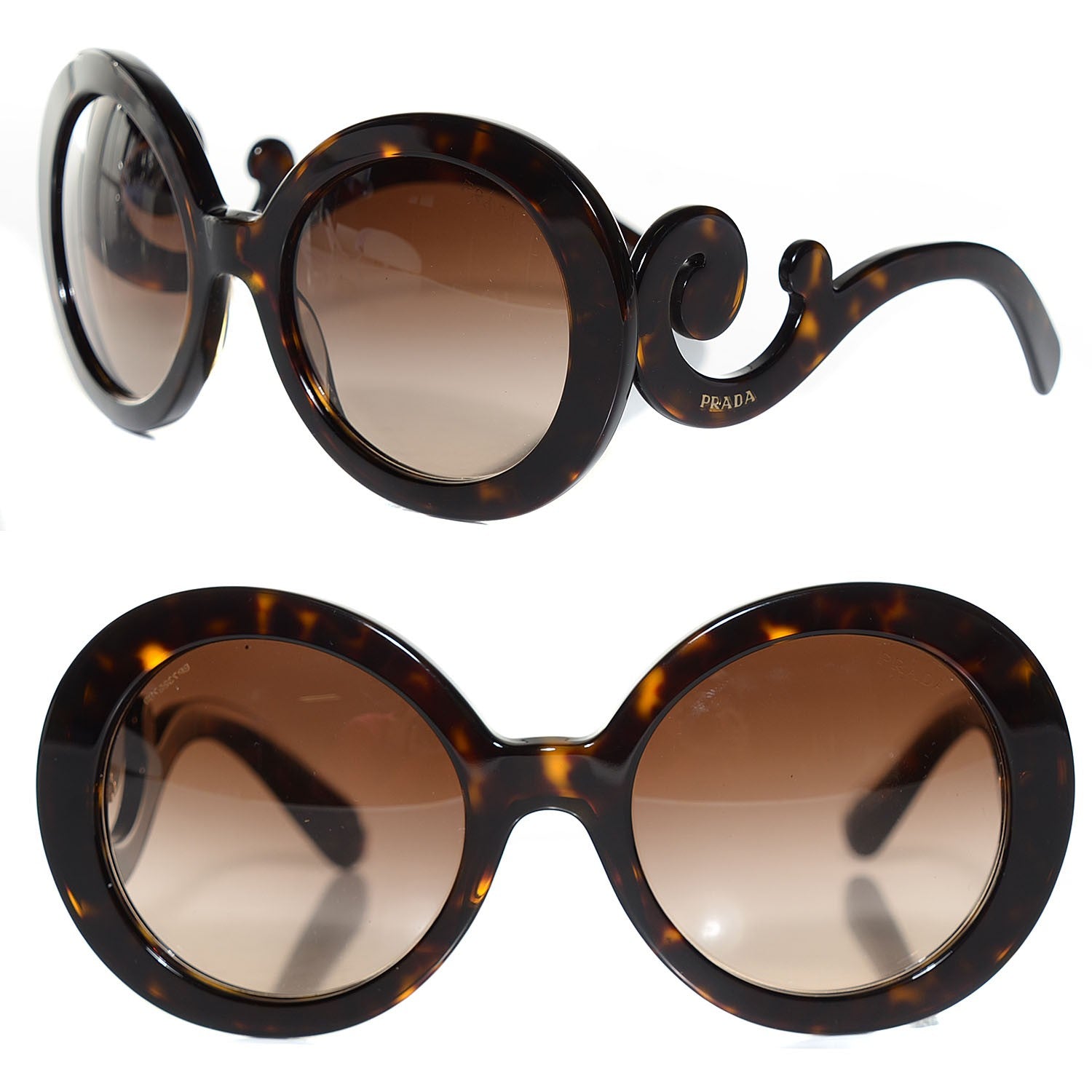 Prada Round Baroque Sunglasses SPR 27N Havana 1 of 6