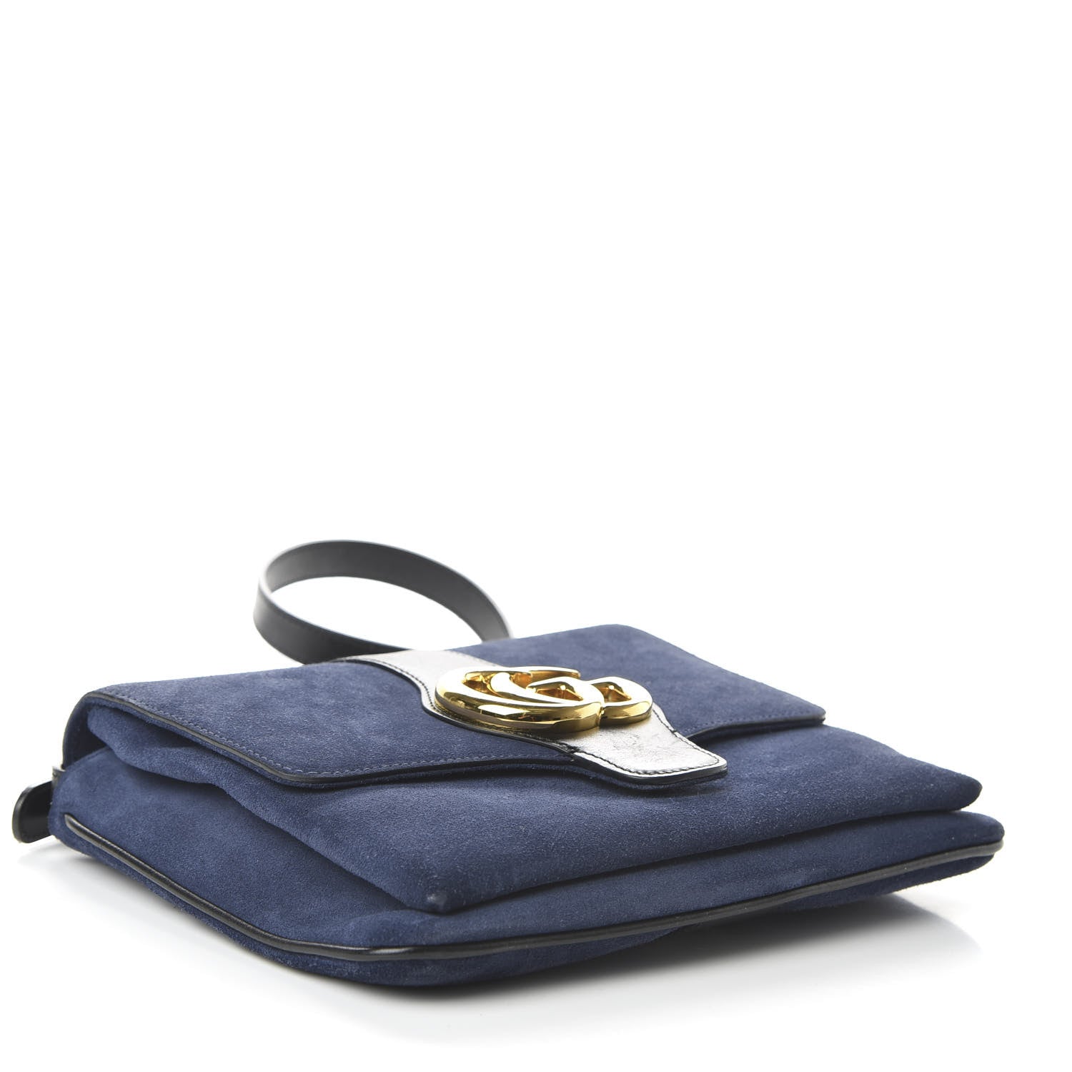 Gucci Suede Medium Arli Flap Shoulder Bag Blue Ink Black 4 of 10