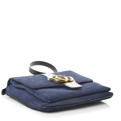 Gucci Suede Medium Arli Flap Shoulder Bag Blue Ink Black 4 of 10