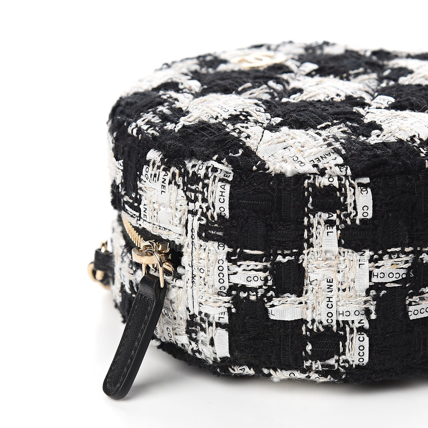 Tweed Round Clutch With Chain Black