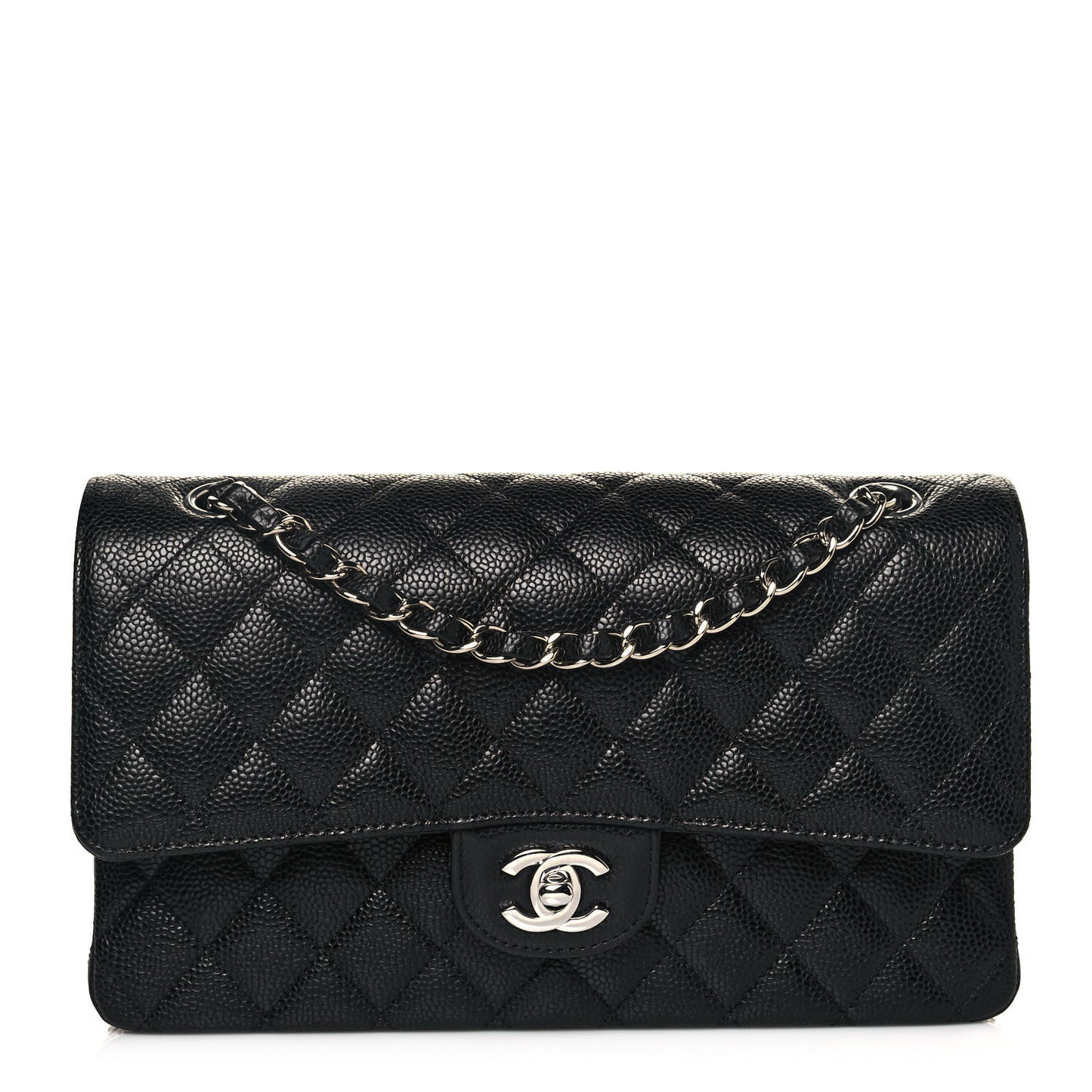 Caviar Quilted Medium Double Flap Black