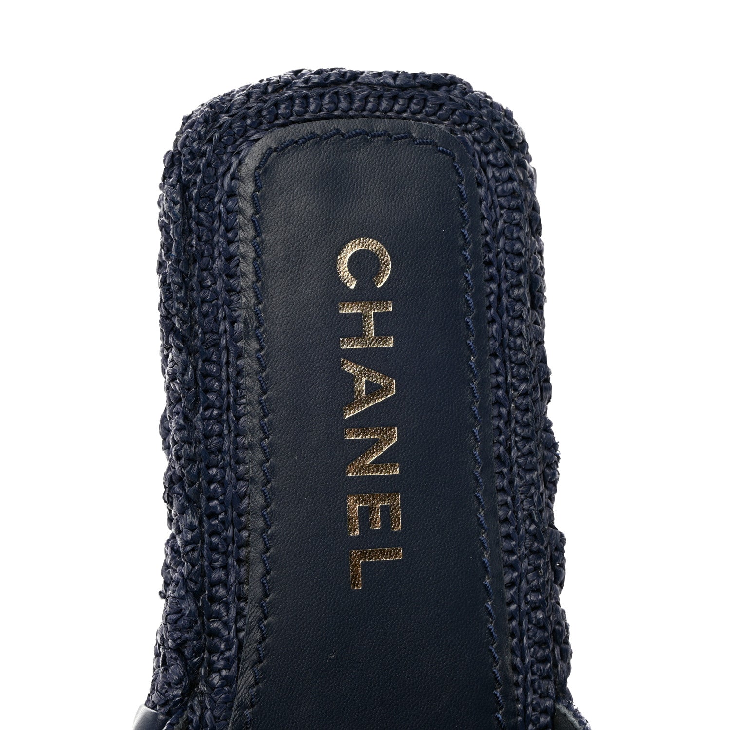 Chanel Cord CC Espadrille Slip On Sandals 37 Navy Blue 6 of 7
