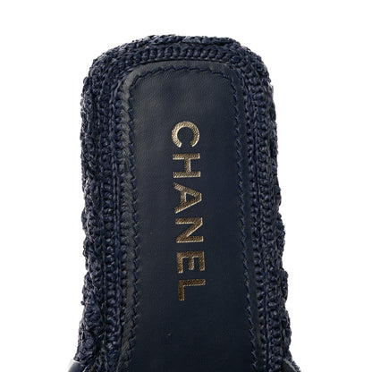 Chanel Cord CC Espadrille Slip On Sandals 37 Navy Blue 6 of 7