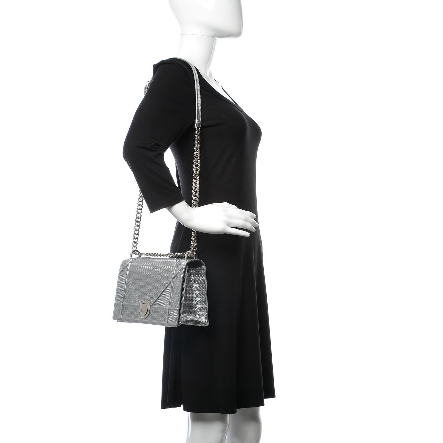 Metallic Patent Micro-Cannage Medium Diorama Flap Bag Silver