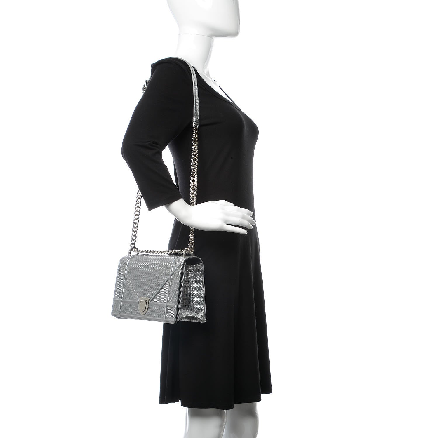Christian Dior Metallic Patent Micro-Cannage Medium Diorama Flap Bag Silver 2 of 6