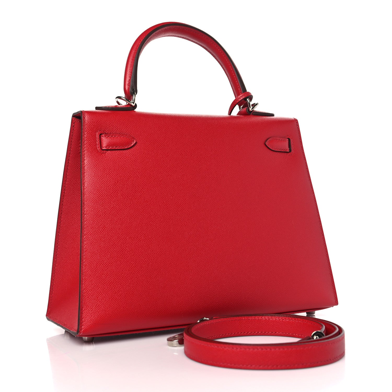 Hermes Madame Calfskin Verso Kelly Sellier 25 Rouge Piment Rose Shocking 3 of 10