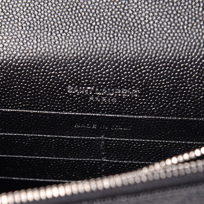 Saint Laurent Grain De Poudre Matelasse Chevron Monogram Envelope Chain Wallet Black 6 of 11