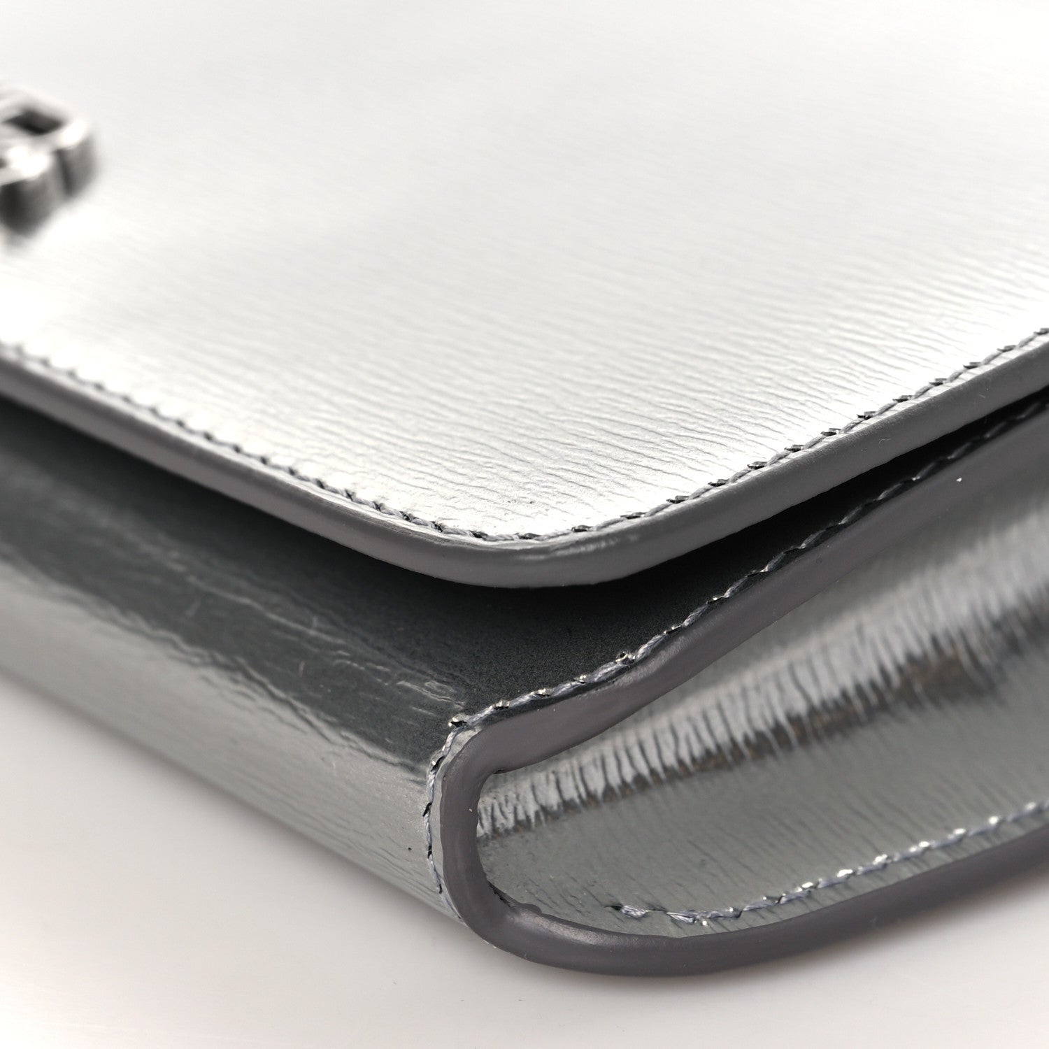 Balenciaga Metallic Grained Calfskin BB Phone Holder Wallet On Chain Silver 7 of 7