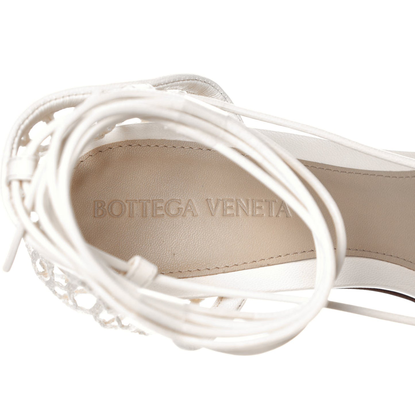Mesh Nappa Stretch Ankle Tie Sandals 38 White