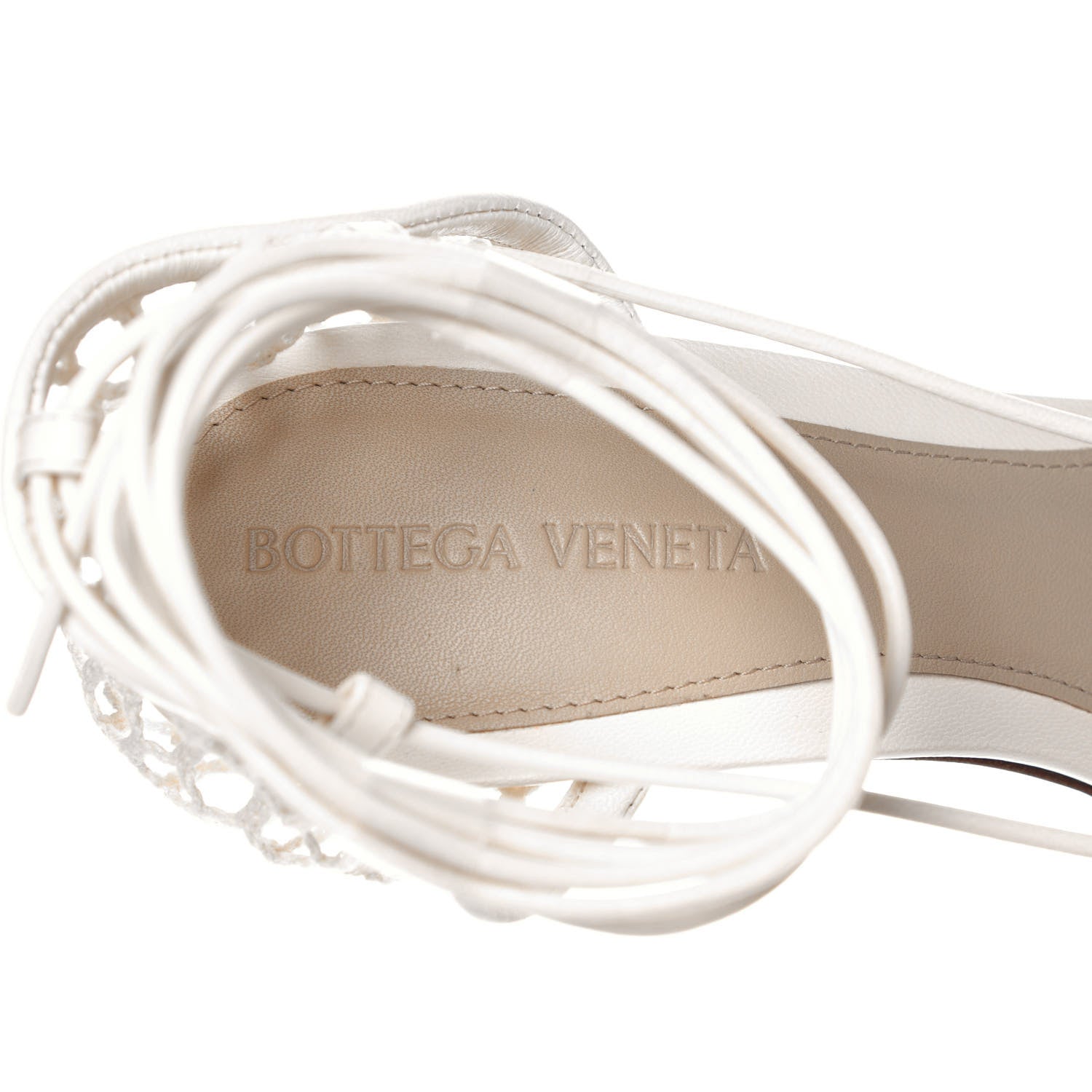 Bottega Veneta Mesh Nappa Stretch Ankle Tie Sandals 38 White 13 of 16