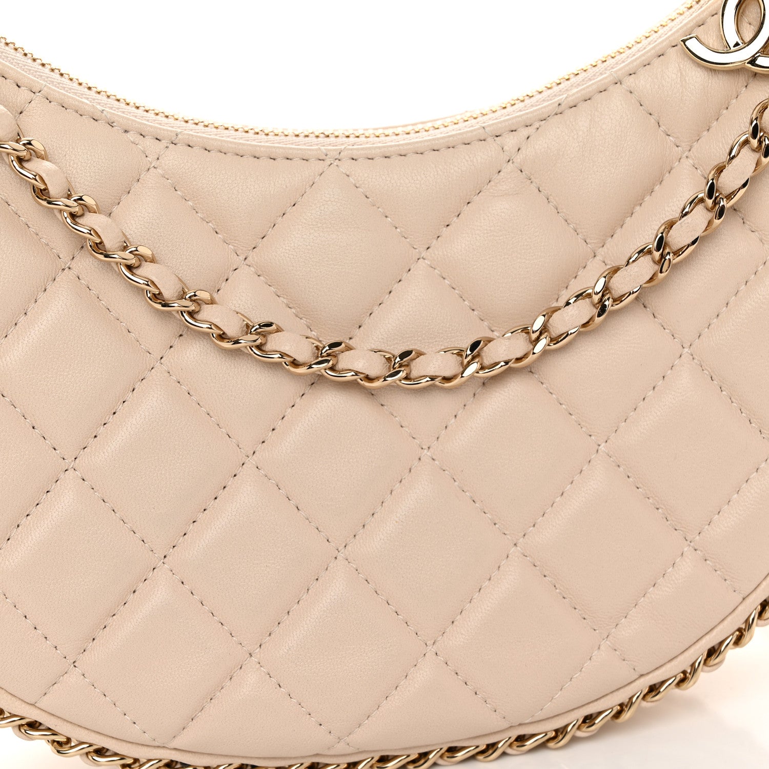 Chanel Lambskin Quilted Small Hobo Bag Light Beige 8 of 11