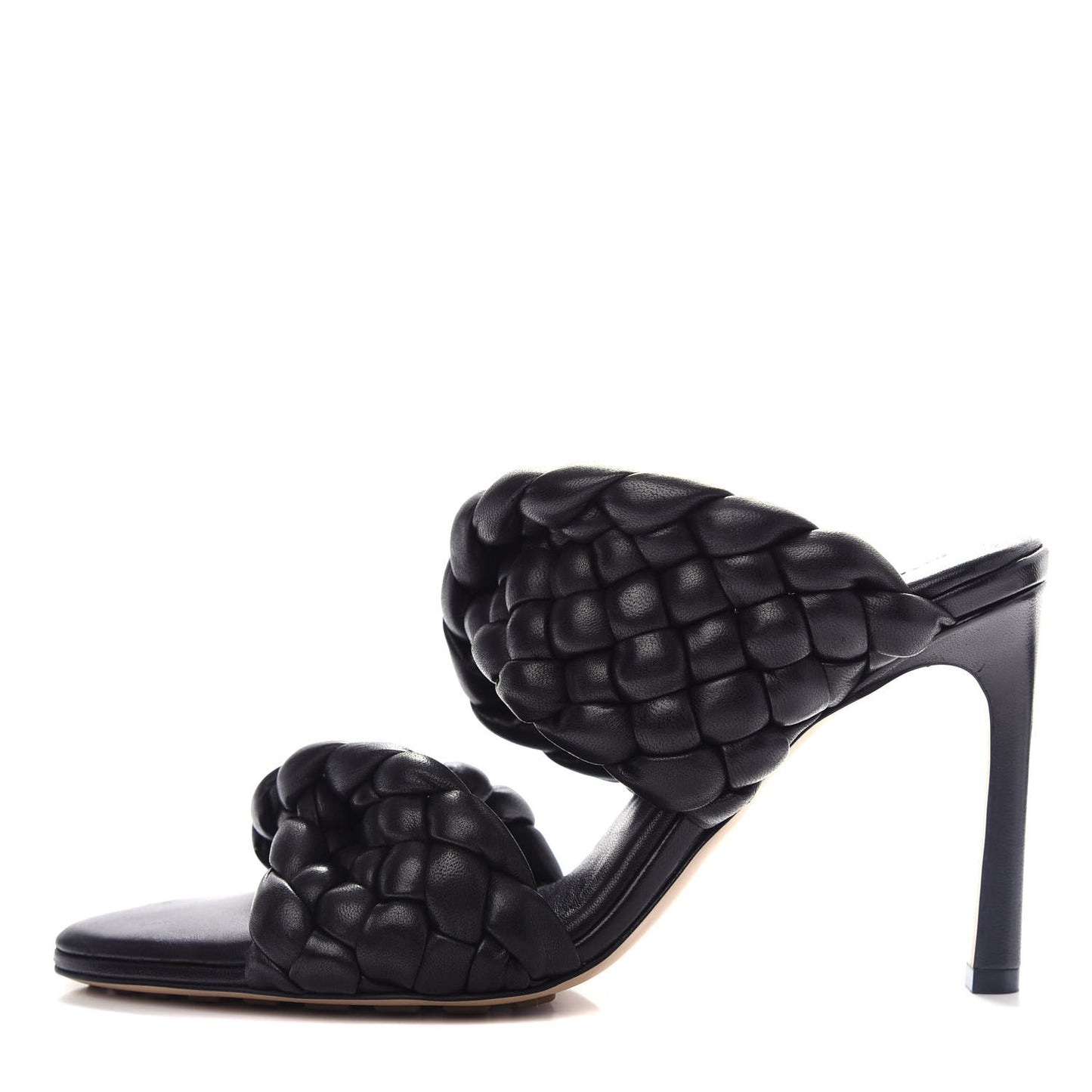 Nappa Twisted Padded Intrecciato Curve Slide Sandals 37 Black