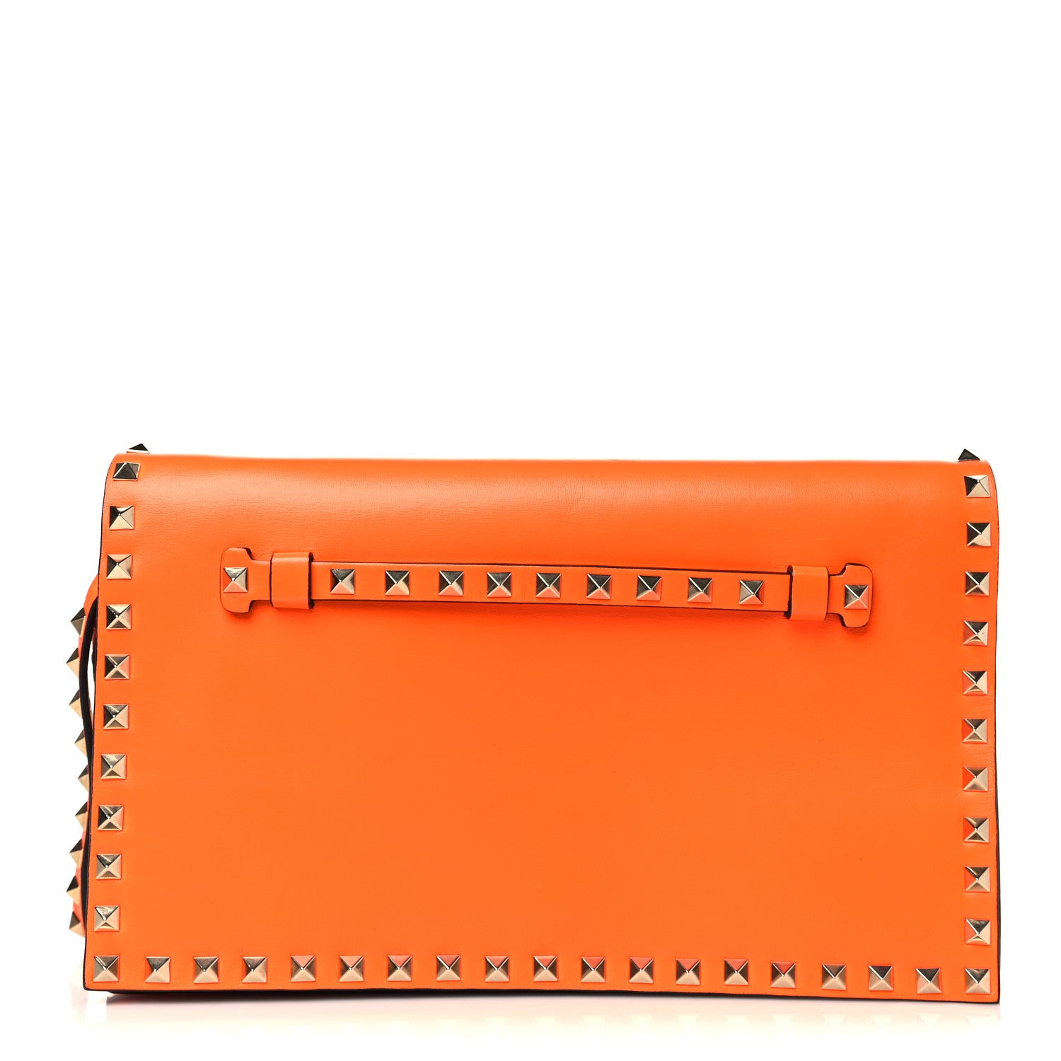 Valentino Garavani Nappa Rockstud Wristlet Clutch Neon Orange 1 of 8