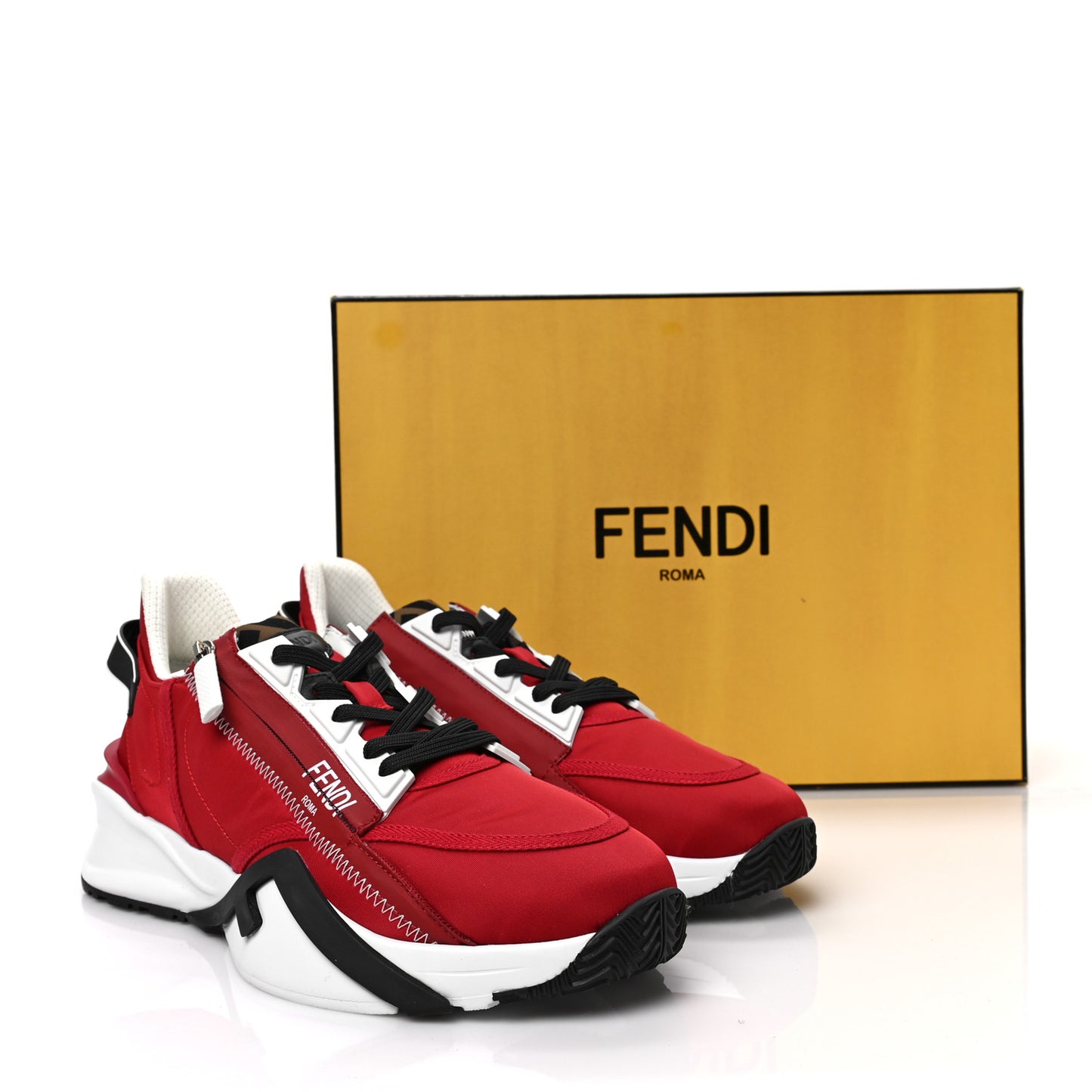 Nylon Lycra FF Mens Fendi Flow Low Top Sneakers 8 Rosso Tobacco Black
