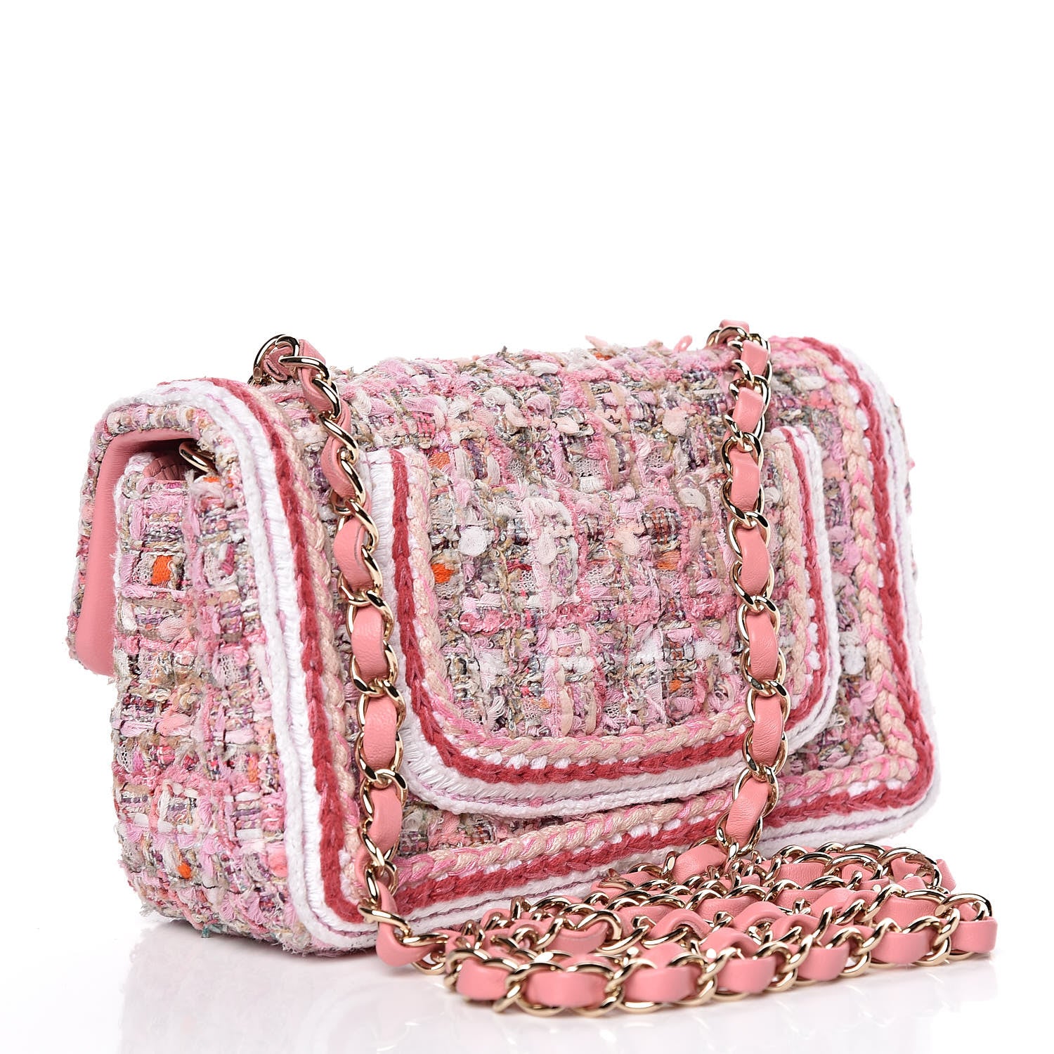 Chanel Tweed Braid Mini Flap White Pink 3 of 11