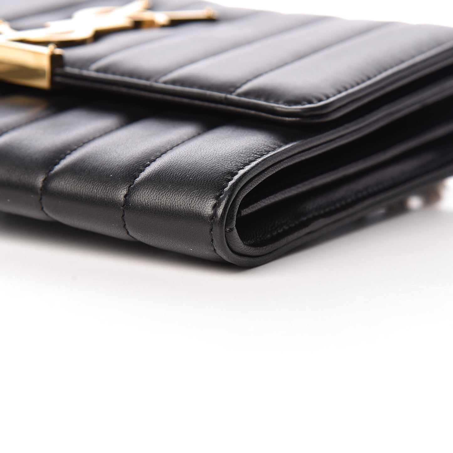 Lambskin Matelasse Monogram Vicky Chain Wallet Black