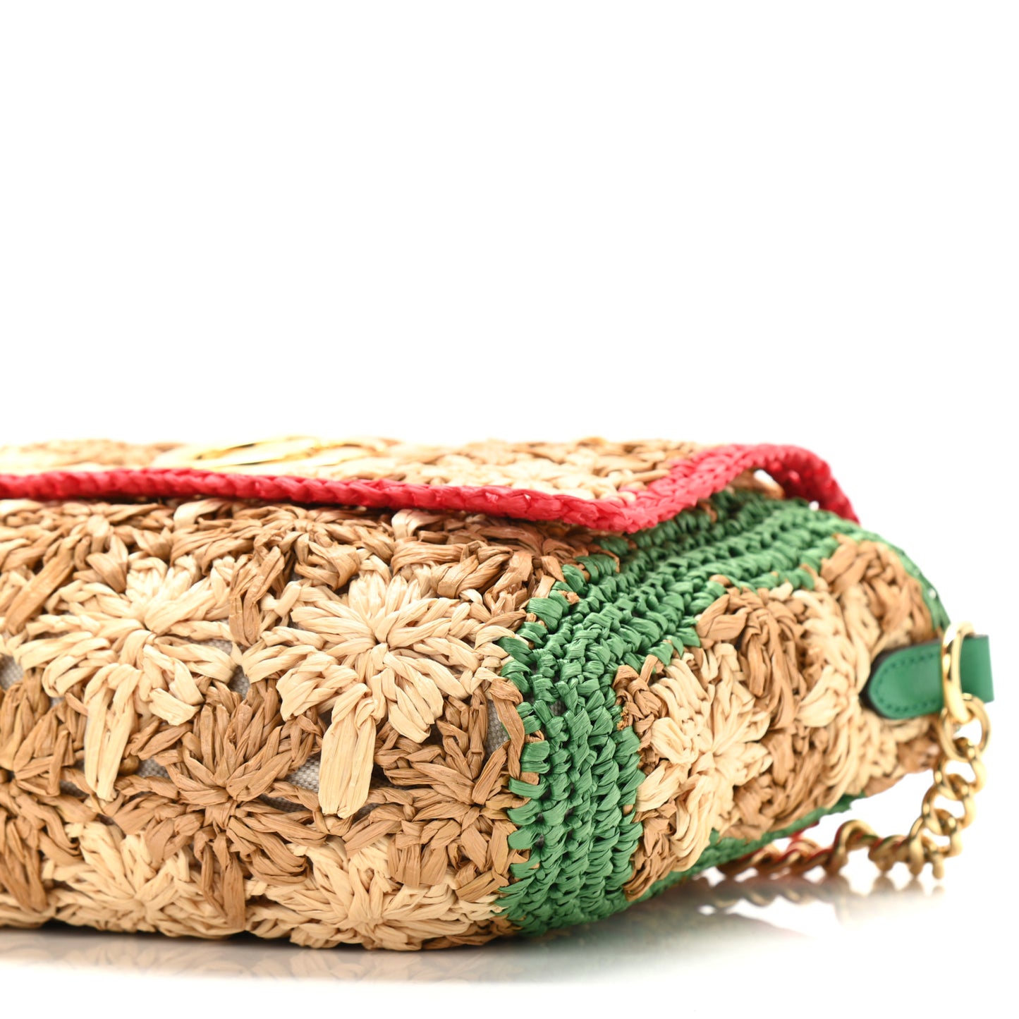 Raffia Azalea Calfskin Crochet Flower Small GG Marmont Shoulder Bag Natural Ecru Green Red New Shamarock