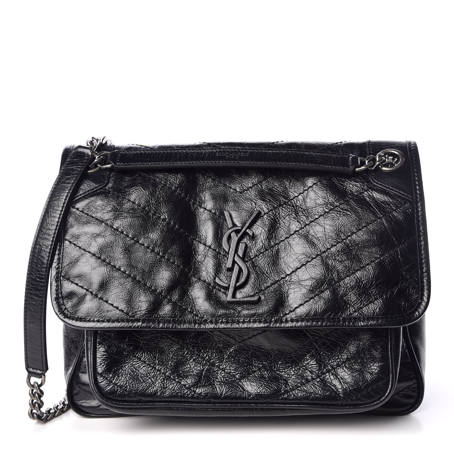 Saint Laurent Crinkled Calfskin Matelasse Monogram Medium Niki Chain Satchel Black 1 of 10
