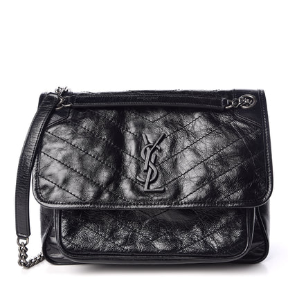 Saint Laurent Crinkled Calfskin Matelasse Monogram Medium Niki Chain Satchel Black 1 of 10